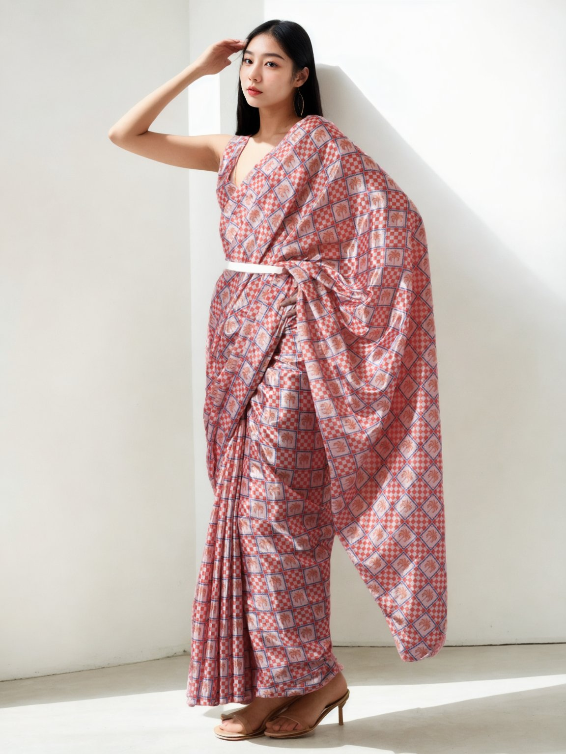 Avantini Chinon Digital Print Ready To Wear Saree With Blouse Piece - Pink