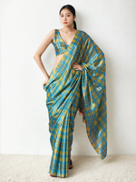 Thumbnail for Avantini Chinon Digital Print Ready To Wear Saree With Blouse Piece - Sky Blue