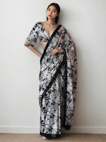 Thumbnail for Avantini Chinon Digital Print Ready To Wear Saree With Blouse Piece - White