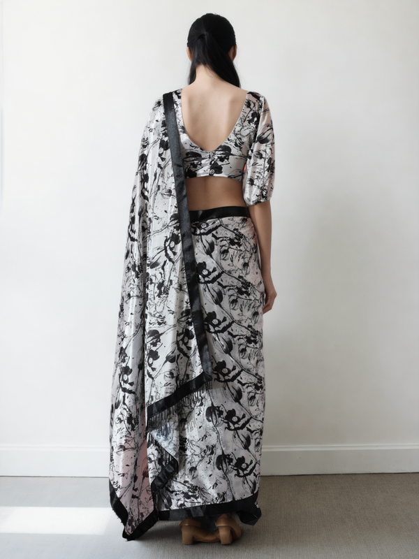 Avantini Chinon Digital Print Ready To Wear Saree With Blouse Piece - White