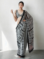 Thumbnail for Avantini Chinon Digital Print Ready To Wear Saree With Blouse Piece - Black