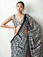 Thumbnail for Avantini Chinon Digital Print Ready To Wear Saree With Blouse Piece - Black