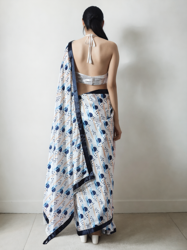 Avantini Chinon Digital Print Ready To Wear Saree With Blouse Piece - White