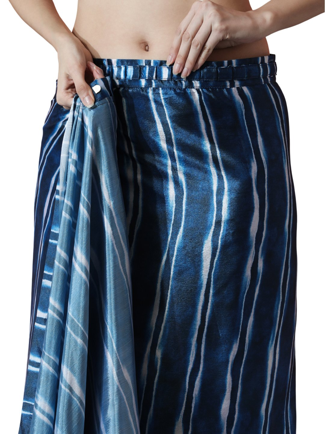 Avantini Chinon Digital Print Ready To Wear Saree With Blouse Piece - Blue
