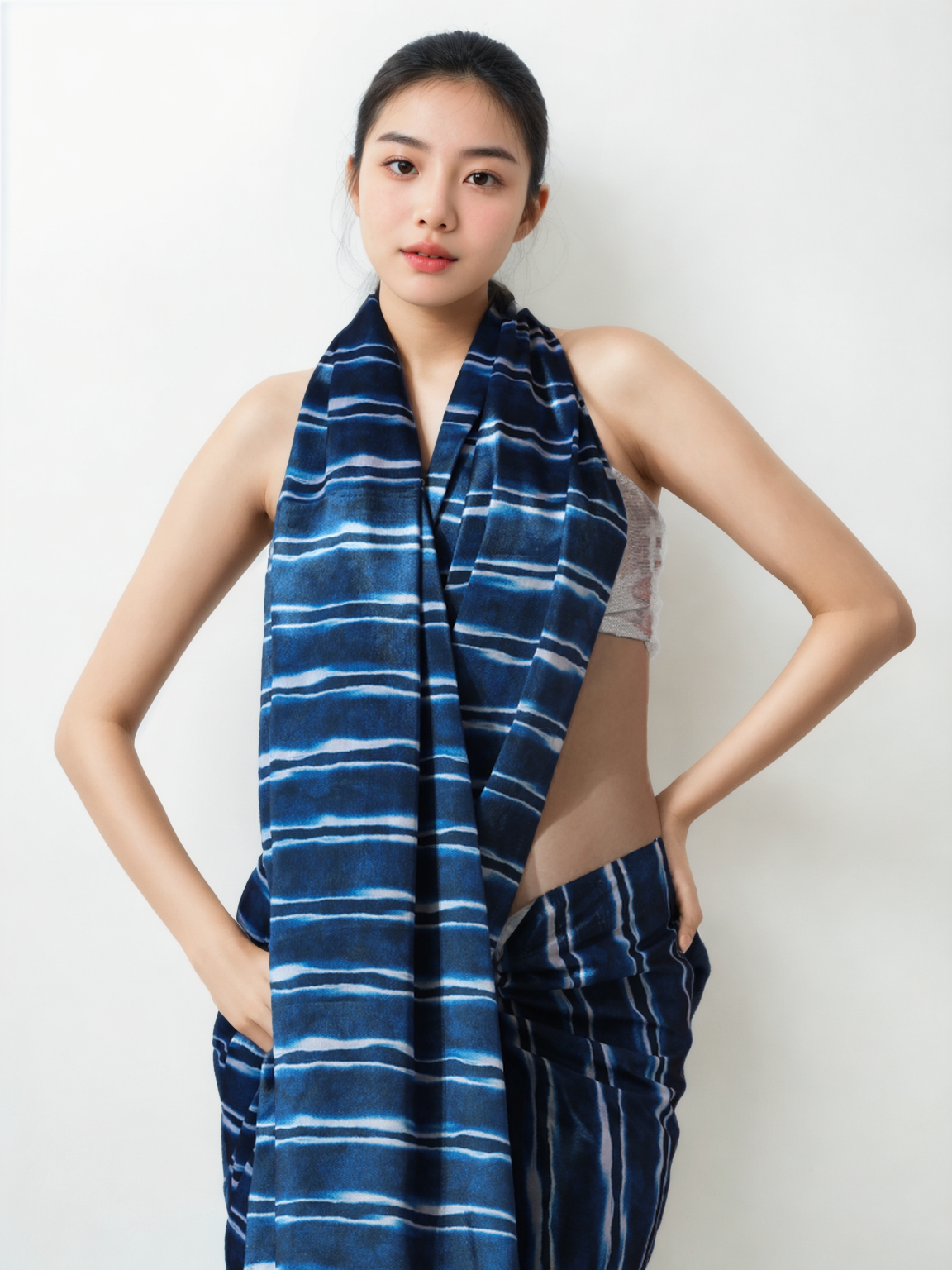 Avantini Chinon Digital Print Ready To Wear Saree With Blouse Piece - Blue