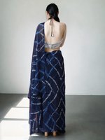 Thumbnail for Avantini Chinon Digital Print Ready To Wear Saree With Blouse Piece - Navy Blue