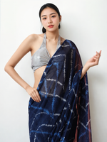 Thumbnail for Avantini Chinon Digital Print Ready To Wear Saree With Blouse Piece - Navy Blue