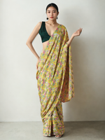 Thumbnail for Avantini Chinon Digital Print Ready To Wear Saree With Blouse Piece - Yellow