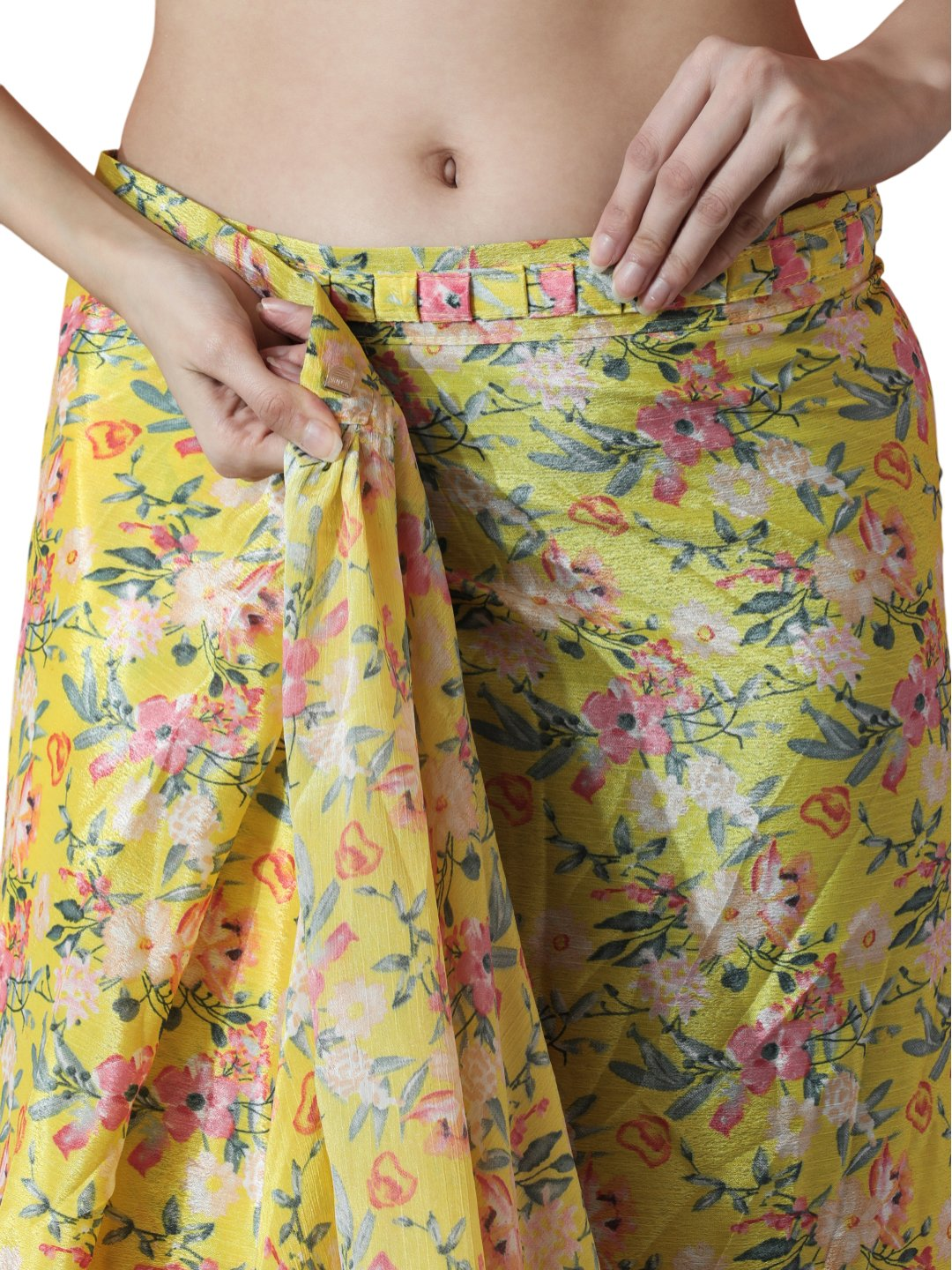 Avantini Chinon Digital Print Ready To Wear Saree With Blouse Piece - Yellow