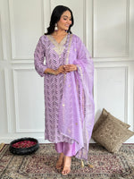 Thumbnail for Malishka Women's Baby Pink Crepe Embroidered Straight Kurta Pant With Dupatta - Distacart
