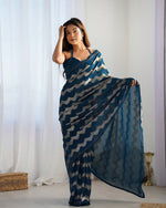 Thumbnail for NOZ2TOZ Sequence Georgette Petrol Saree With Unstitched Blouse Piece - Distacart