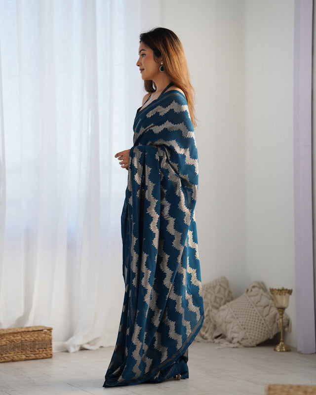 NOZ2TOZ Sequence Georgette Petrol Saree With Unstitched Blouse Piece - Distacart