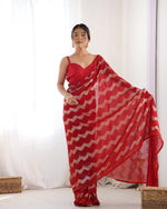 Thumbnail for NOZ2TOZ Sequence Georgette Red Saree With Unstitched Blouse Piece - Distacart
