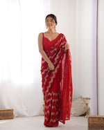 Thumbnail for NOZ2TOZ Sequence Georgette Red Saree With Unstitched Blouse Piece - Distacart