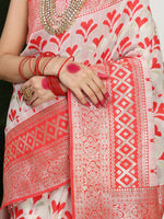 Thumbnail for Astita Linen Cotton Red & White Saree