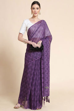 Buy Malishka Sequence Purple Saree With Unstitched Blouse