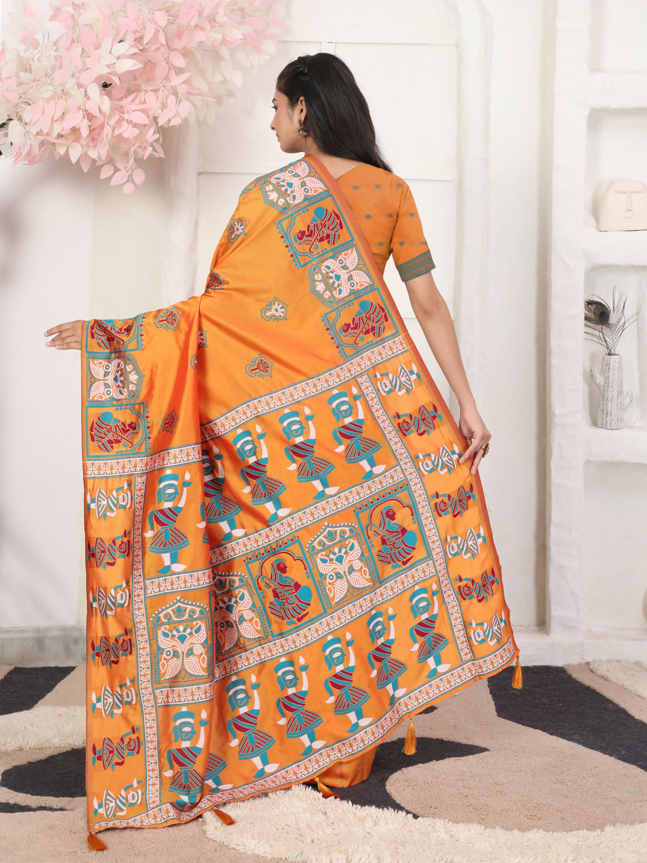 Astita Silk Blend Orange Saree
