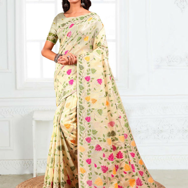Astita Linen Cotton Off White Saree