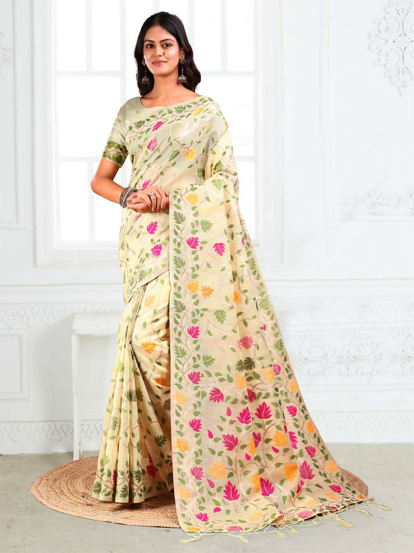 Astita Linen Cotton Off White Saree