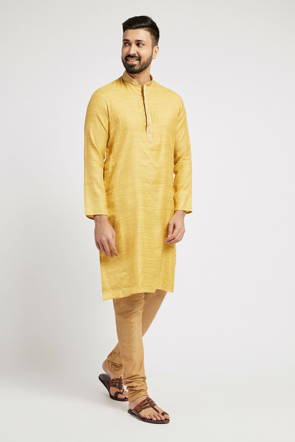 Ethnic India Yellow Men's Kurta Woven Design Polyester - Distacart
