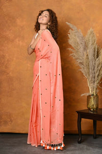 Thumbnail for Very Much Indian Pure Mul Cotton Handloom Saree - Peach - Distacart