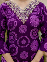 Thumbnail for The52 Purple Women's Gorgeous Rayon Embroidered Straight Kurta with Pant And Dupatta Set - Distacart