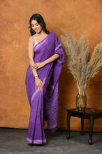 Thumbnail for Very Much Indian Pure Cotton Handblock Printed Saree With Natural Dyes - Purple - Distacart