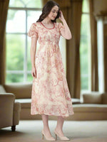 Thumbnail for Souchii Cream & Red Floral Printed Fit & Flare Dress