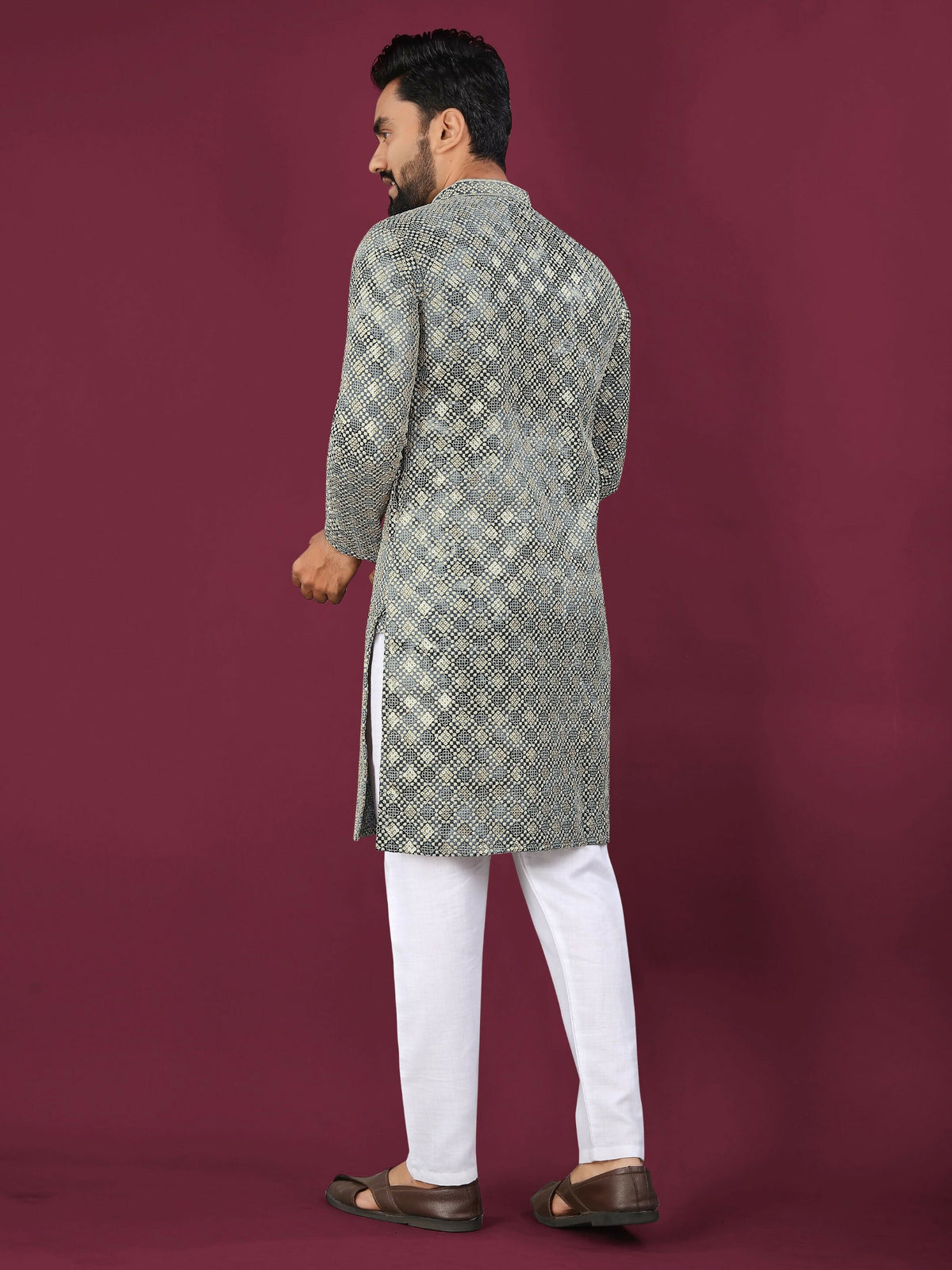 Anaita Grey Chikankari Work Viscose Rayon Straight Kurta - Distacart
