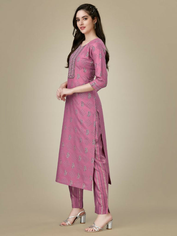 Jyoti Fashion Women's Purple Rayon Embroidered Kurta Pant Set - Distacart