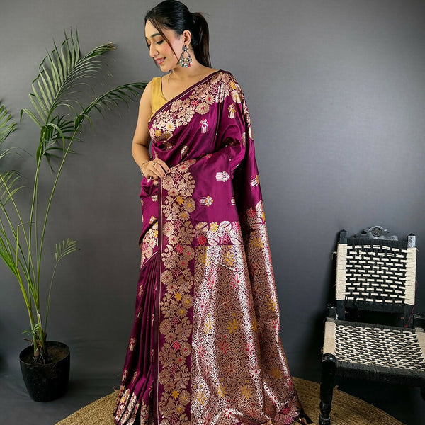 Joban Fashion Meenakari Maroon Woven Soft Silk Saree - Distacart