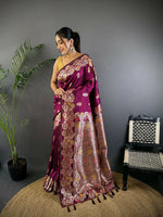 Thumbnail for Joban Fashion Meenakari Maroon Woven Soft Silk Saree