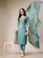 Thumbnail for Embroidered Kurta With Pant & Dupatta Set, Multicolor - Hiral Fashion - Distacart