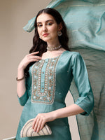 Thumbnail for Embroidered Kurta With Pant & Dupatta Set, Multicolor - Hiral Fashion - Distacart