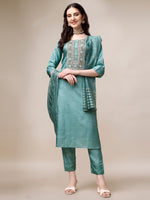 Thumbnail for Embroidered Kurta With Pant & Dupatta Set, Multicolor - Hiral Fashion - Distacart