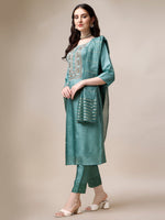 Thumbnail for Embroidered Kurta With Pant & Dupatta Set, Multicolor - Hiral Fashion - Distacart