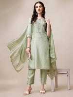 Thumbnail for Embroidered Kurta With Pant & Dupatta Set, Multicolor - Hiral Fashion - Distacart