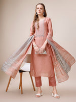 Thumbnail for Embroidered Kurta With Pant And Dupatta Set, Multicolor - Hiral Fashion - Distacart