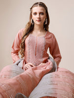 Thumbnail for Embroidered Kurta With Pant And Dupatta Set, Multicolor - Hiral Fashion - Distacart
