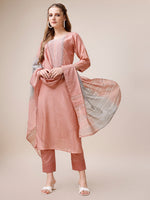 Thumbnail for Embroidered Kurta With Pant And Dupatta Set, Multicolor - Hiral Fashion - Distacart
