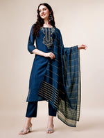 Thumbnail for Hand Embroidered Kurta With Pant & Dupatta, Multicolor - Hiral Fashion - Dista