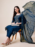Thumbnail for Hand Embroidered Kurta With Pant & Dupatta, Multicolor - Hiral Fashion - Dista