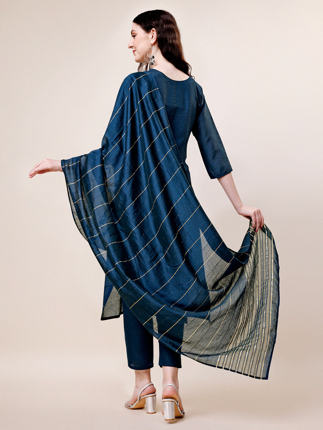 Hand Embroidered Kurta With Pant & Dupatta, Multicolor - Hiral Fashion - Dista