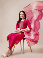 Thumbnail for Embroidered Kurta With Pant & Dupatta Set, Multicolor - Hiral Fashion - Dista
