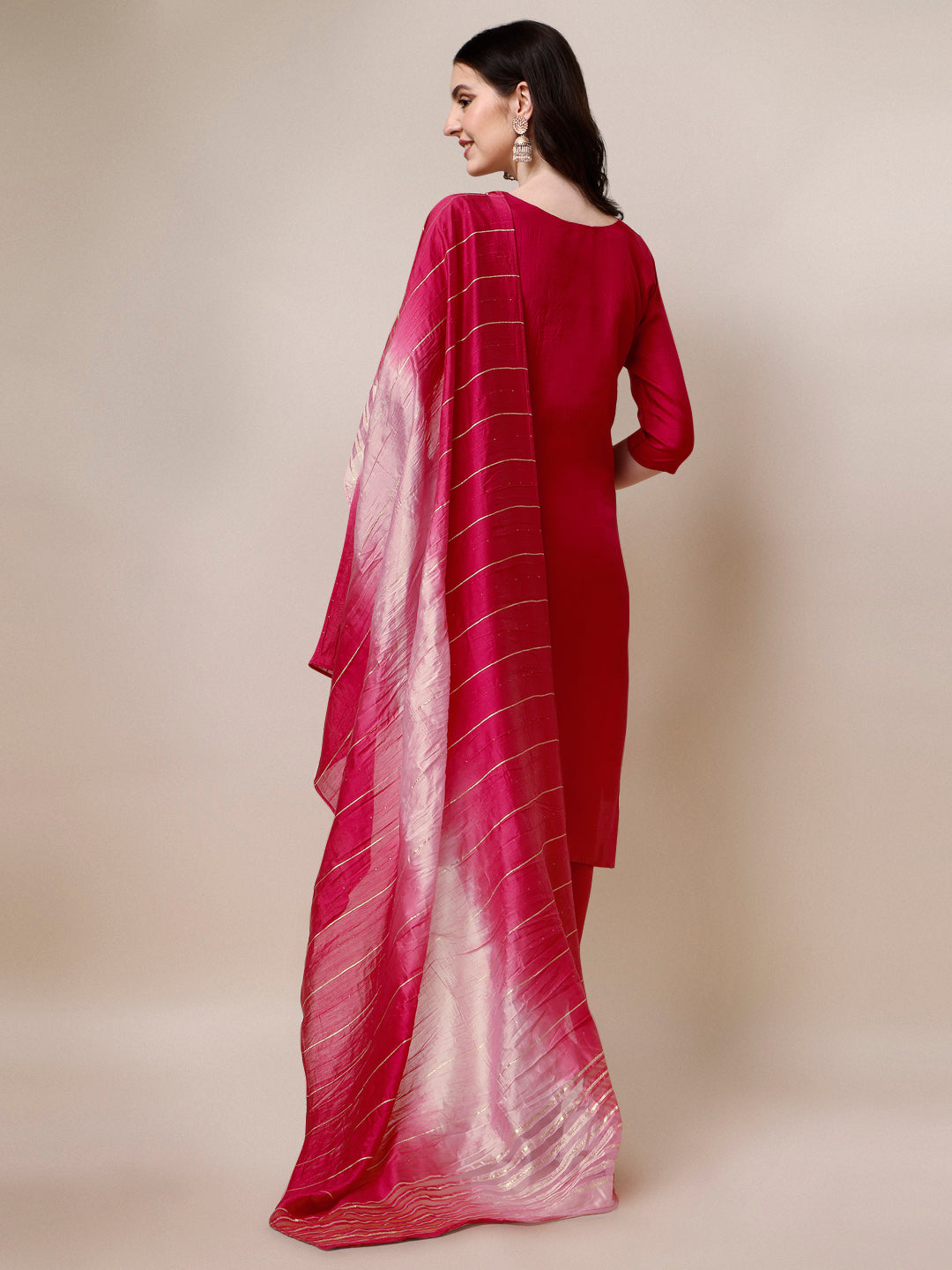 Embroidered Kurta With Pant & Dupatta Set, Multicolor - Hiral Fashion - Dista