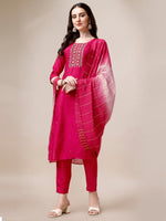 Thumbnail for Embroidered Kurta With Pant & Dupatta Set, Multicolor - Hiral Fashion - Dista