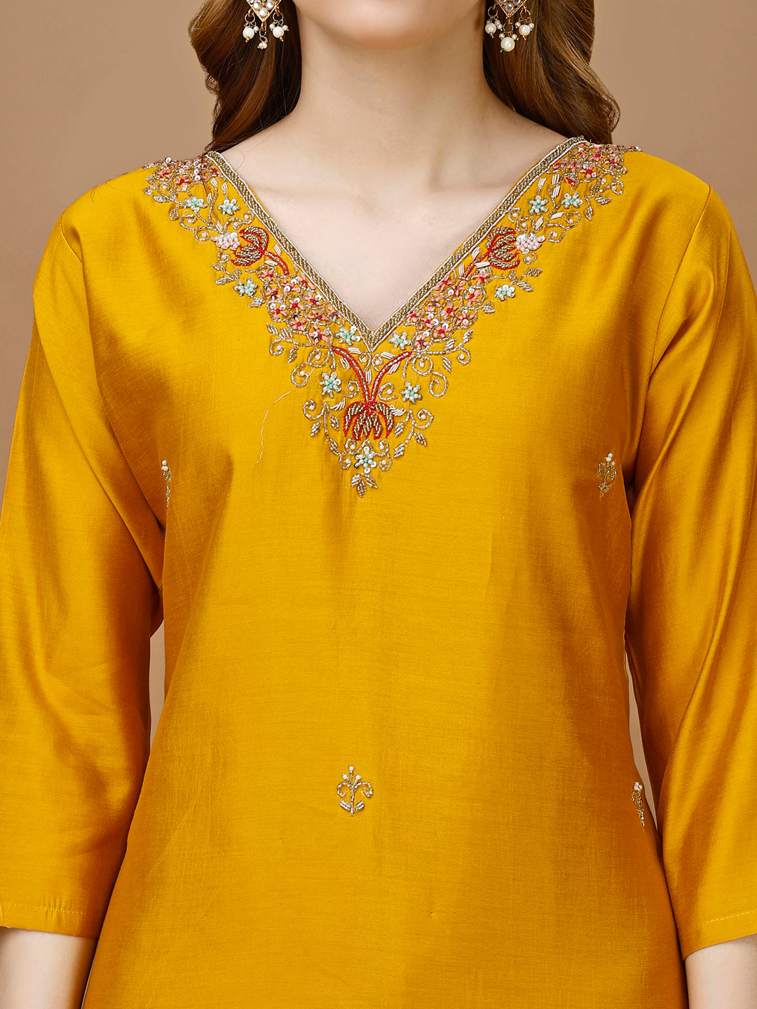 Hand Embroidered Kurta With Pant & Banarasi Dupatta Premium, Multicolor - Hiral Fashion - Dista