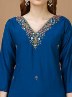 Thumbnail for Hand Embroidered Kurta With Pant & Banarasi Dupatta Premium, Multicolor - Hiral Fashion - Dista