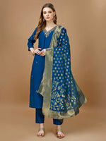 Thumbnail for Hand Embroidered Kurta With Pant & Banarasi Dupatta Premium, Multicolor - Hiral Fashion - Dista