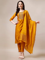 Thumbnail for Hand Embroidered Kurta With Pant And Dupatta Set, Multicolor - Hiral Fashion - Distacart